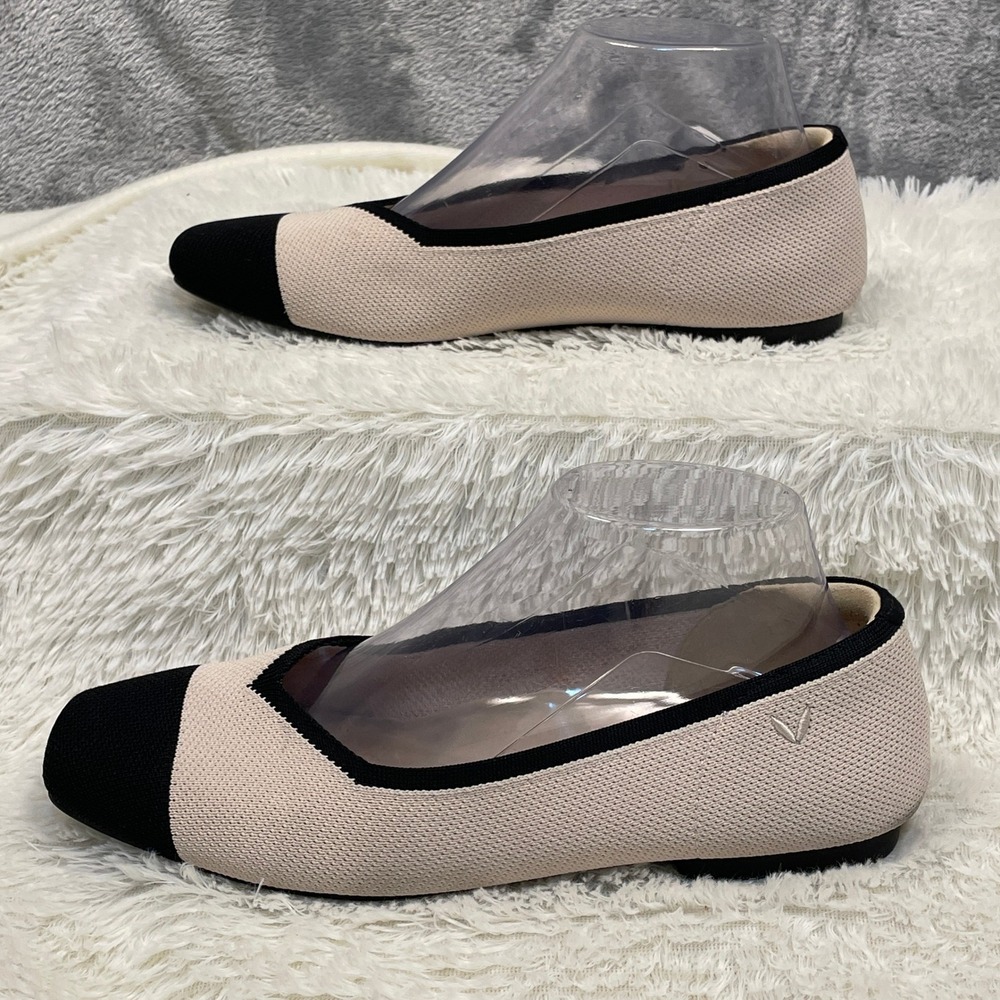 Vivaia Margot Ballet Flats Womens 39.5 US 8.5 Cream Black Good Square Toe Knit